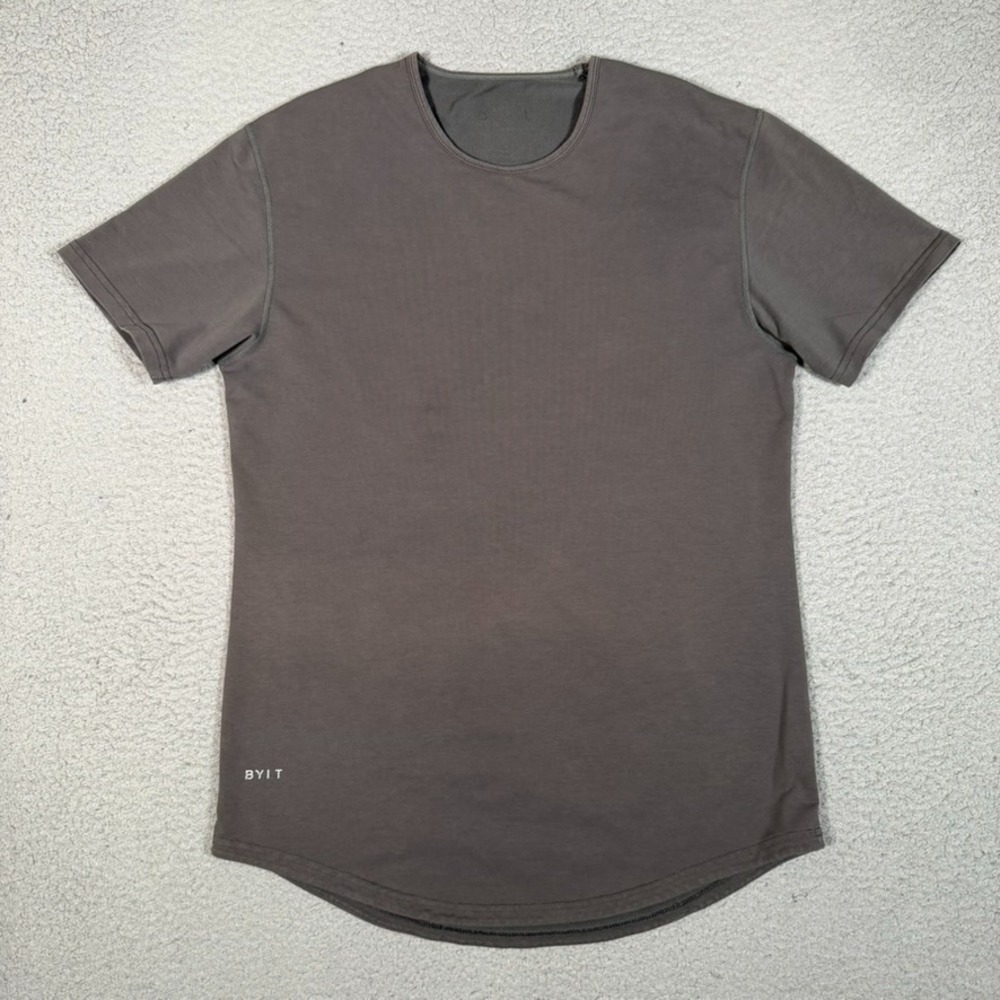 BYLT Shirt Mens Medium Gray Drop Cut Short Sleeve Casual Preppy Logo Stretch